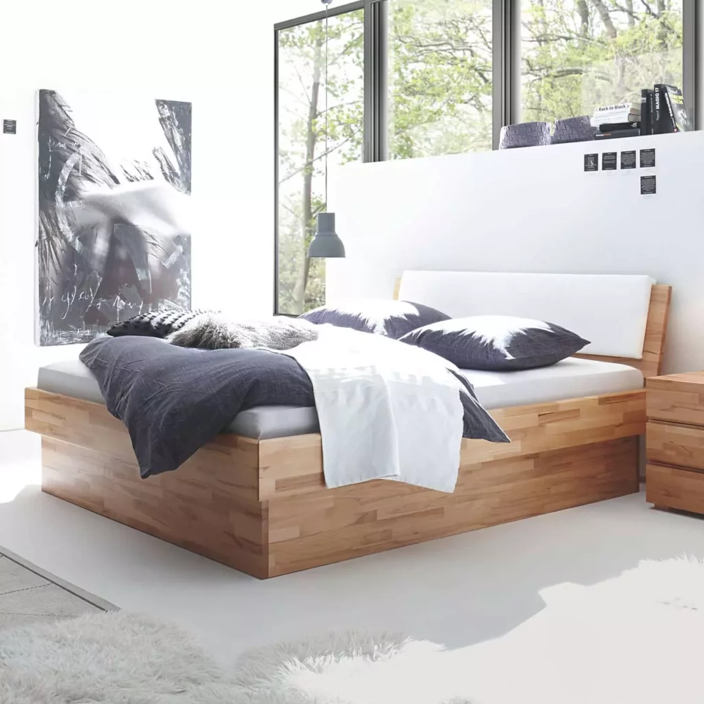 Massivholzbett Hasena aus Buche mit Bettkasten für Stauraum
